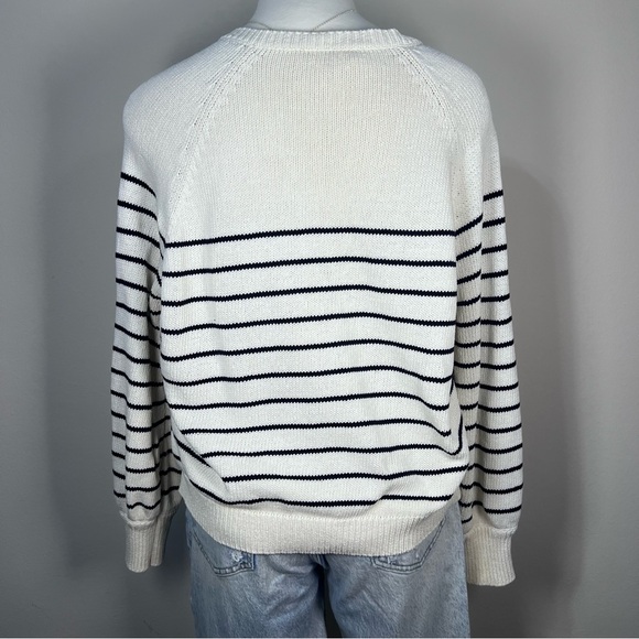 Sezane Women's Leontine Jumper Sweater in Ecru Navy Knit Cotton Size Small - Picture 5 of 10